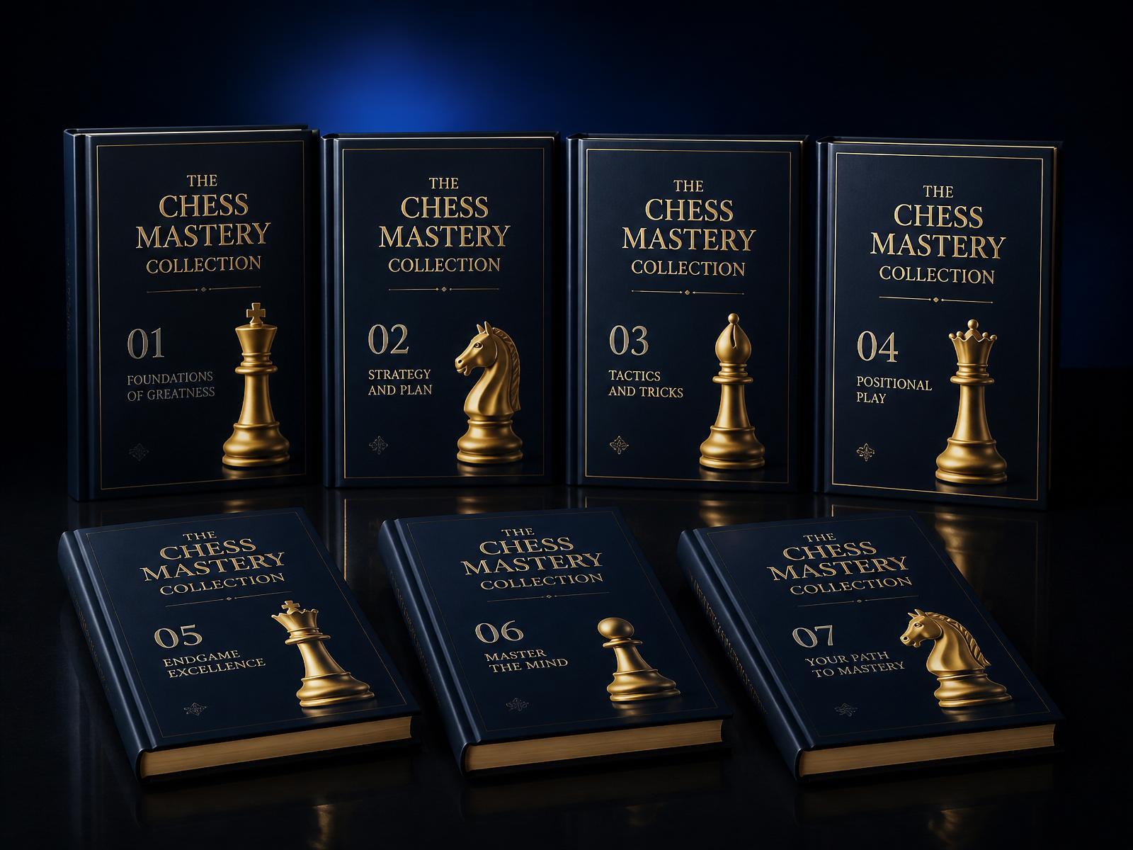 The Complete Chess Pattern Kit — seven premium digital chess training guides with gold-embossed chess pieces